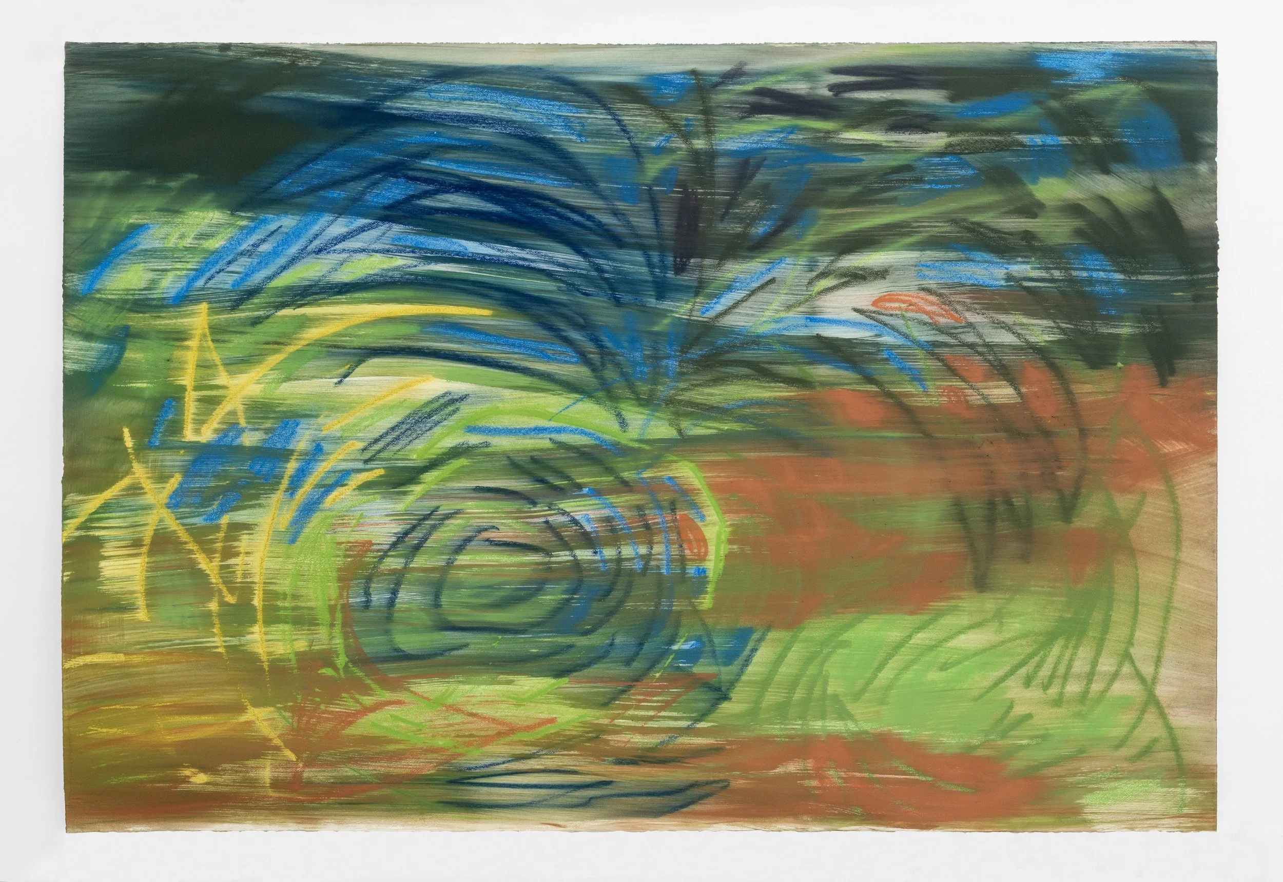 Spinning meadow, 2026 Pastel and watercolor on paper 55 x 80 in 139.7 x 203.2 cm
