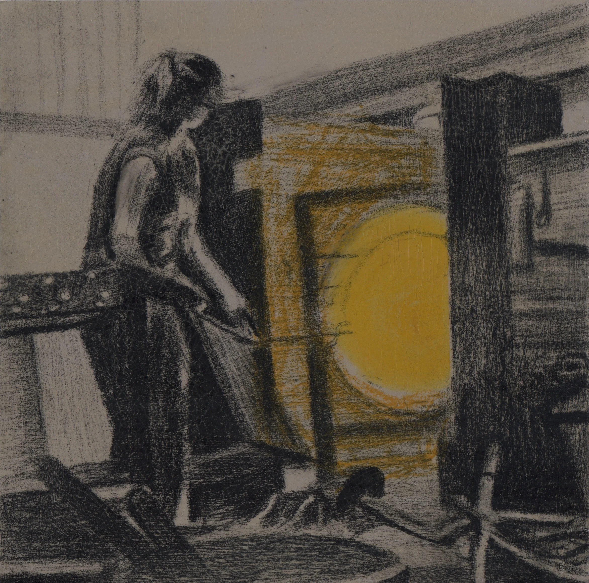 010 Mathilda Bevan - Katherine Huskie, glassblower - Conte and pastel on emulsion paint, varnish.jpeg