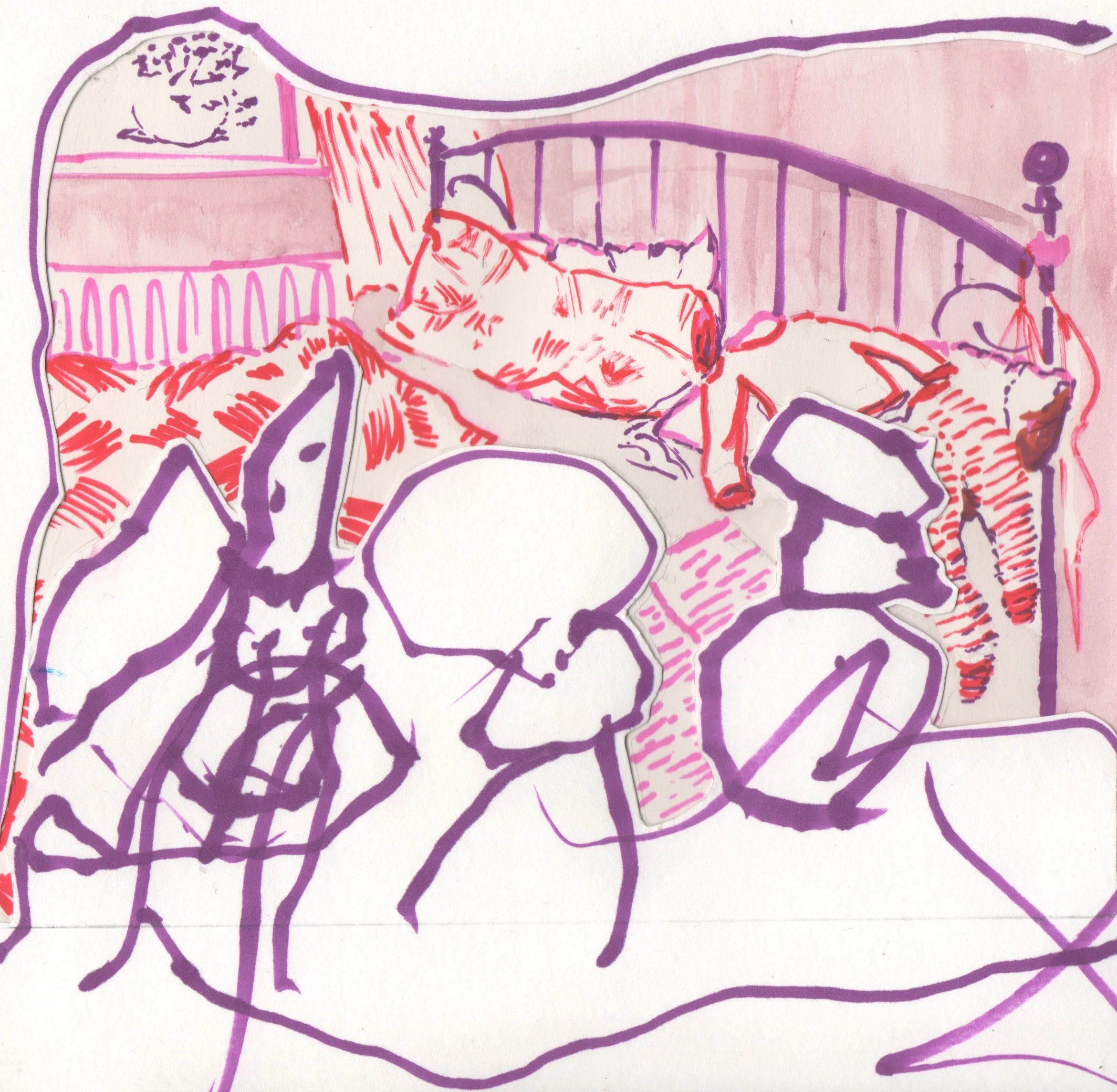 048 Mindy Lee & J.A.L. B - Out of bed - Pen and watercolour on paper.jpeg