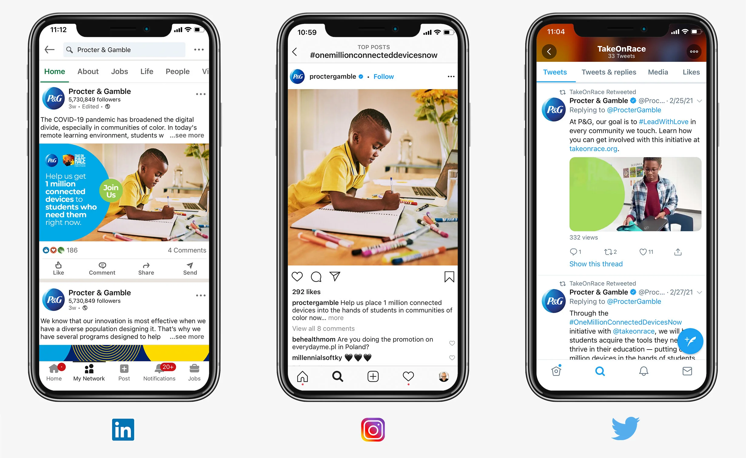 Posts on multiple social channels