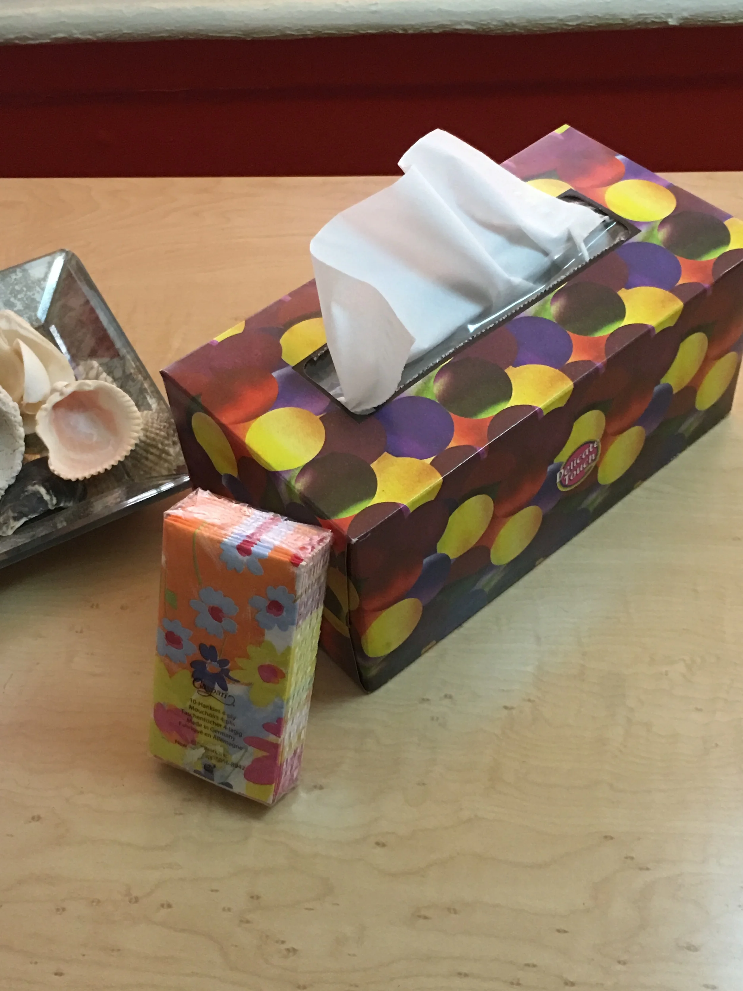 Listen, tissues are a must when on chemo! Your eyes & nose just leak, at the most awkward times! Keep em with you. 