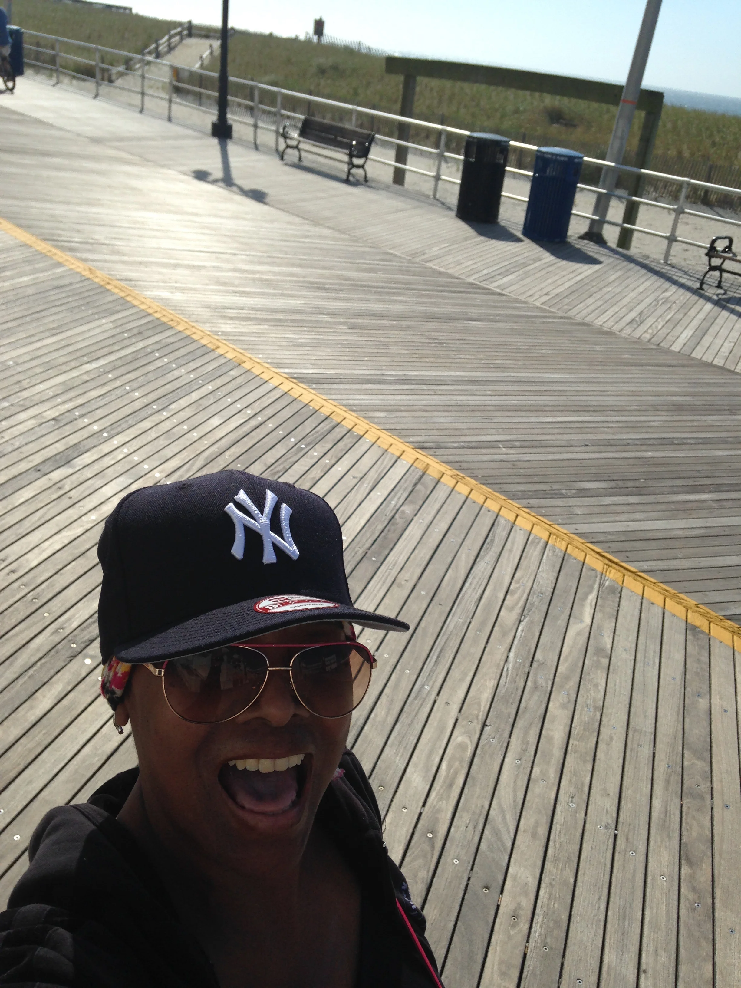 Atlantic City boardwalk bike riding in the morning. I eventually passed on my Yankee fitted to my son. He looks way better in it than me.