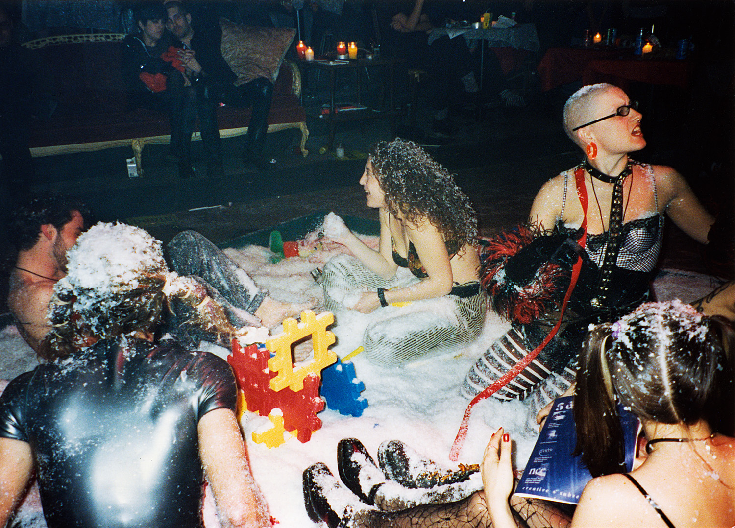A sandbox of fake snow in a playground we built for a night on the Lower East Side.