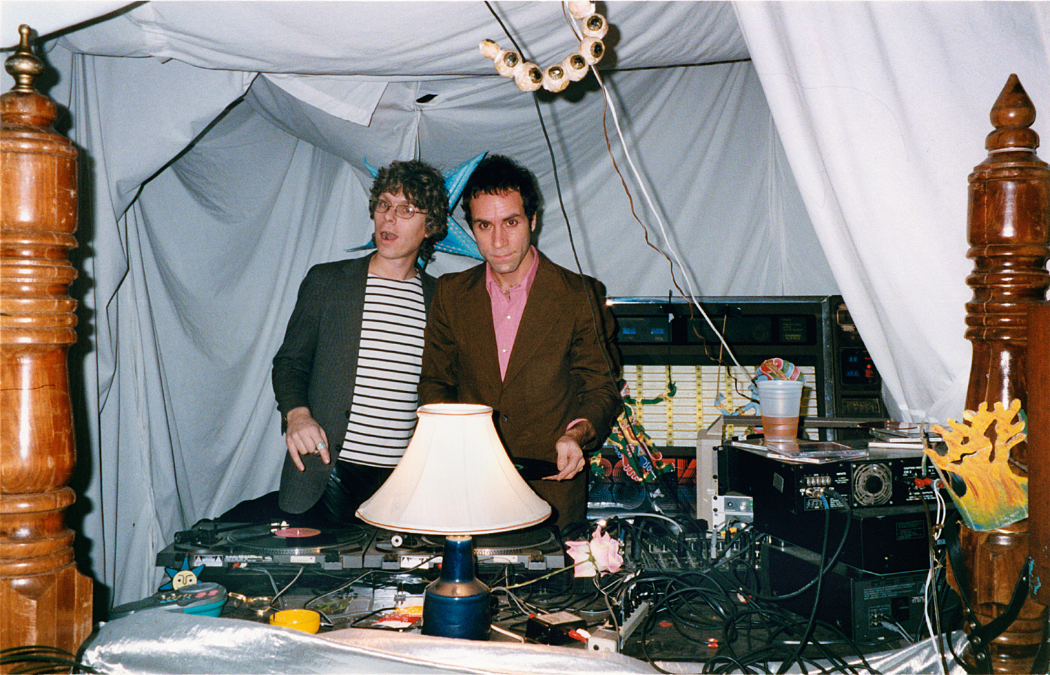 DJ booth and canopy bed in South Williamsburg.