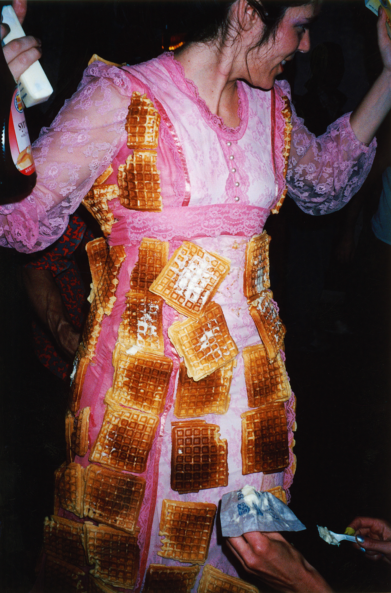  I made waffles, glued them to my dress and then had the audience butter and syrup me. 