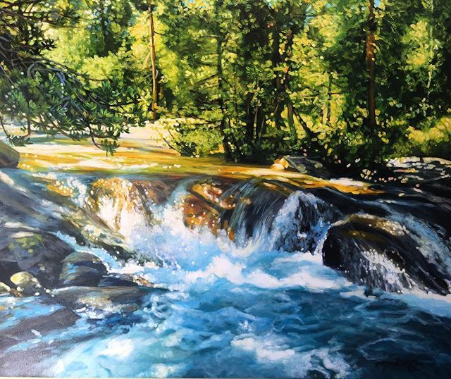 Horsetail Falls 48x36 acrylic painting.  www.westwardgallery.com.  #acrylicpainting #horsetailfalls #charvinacrylics
