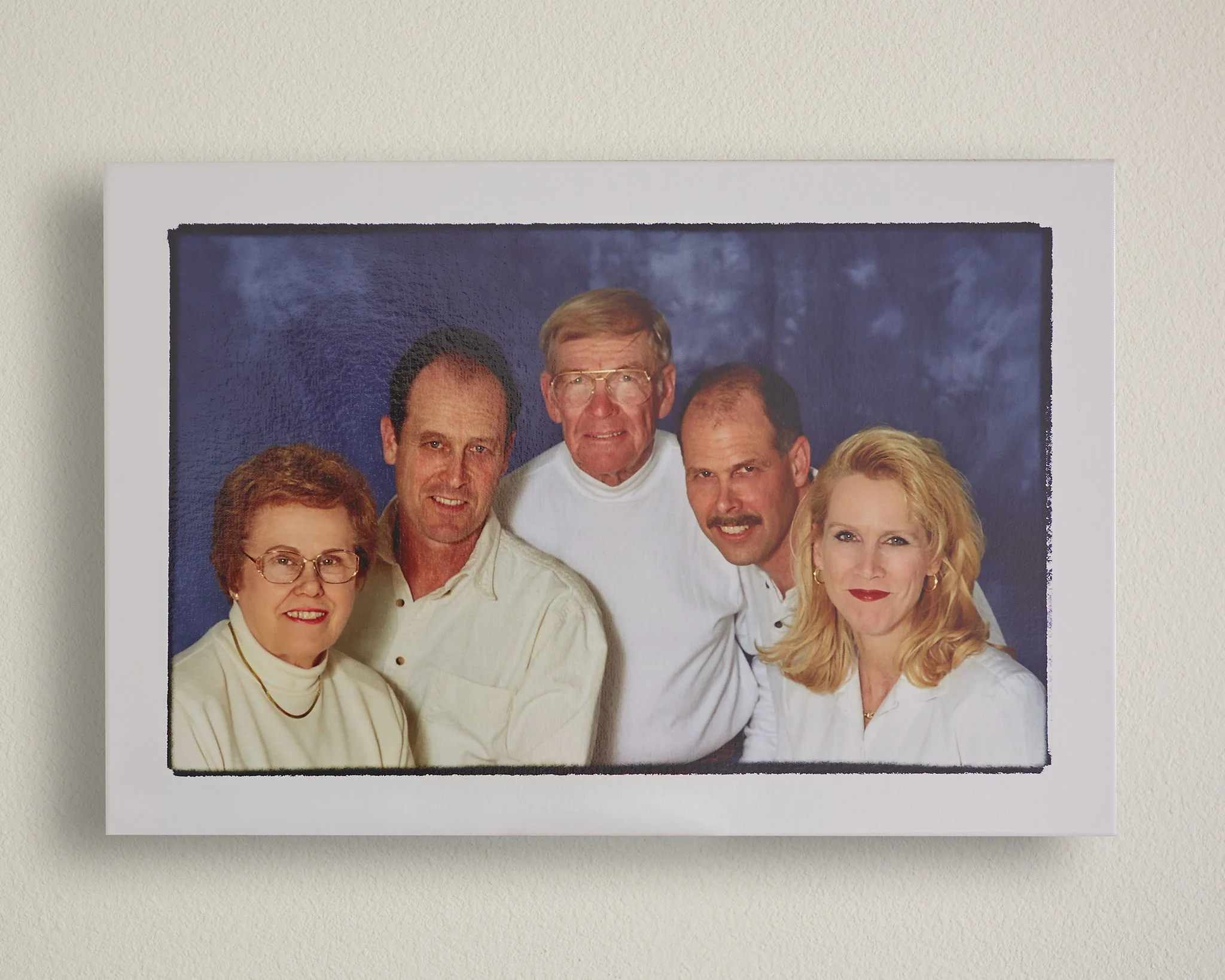 This Canvas Wrap was designed with a with a white border to simulate a frame. Not shown, typically with Wraps, the image is wrapped all the way around the outer wooden frame edge.