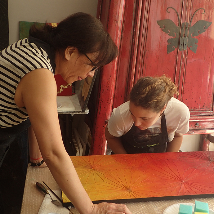 No art experience is necessary—our helpful trained instructors will guide you through the two and a half hour session. Our teachers are trained in classic studio art, art history, color theory, meditation, and Thai cultural history.