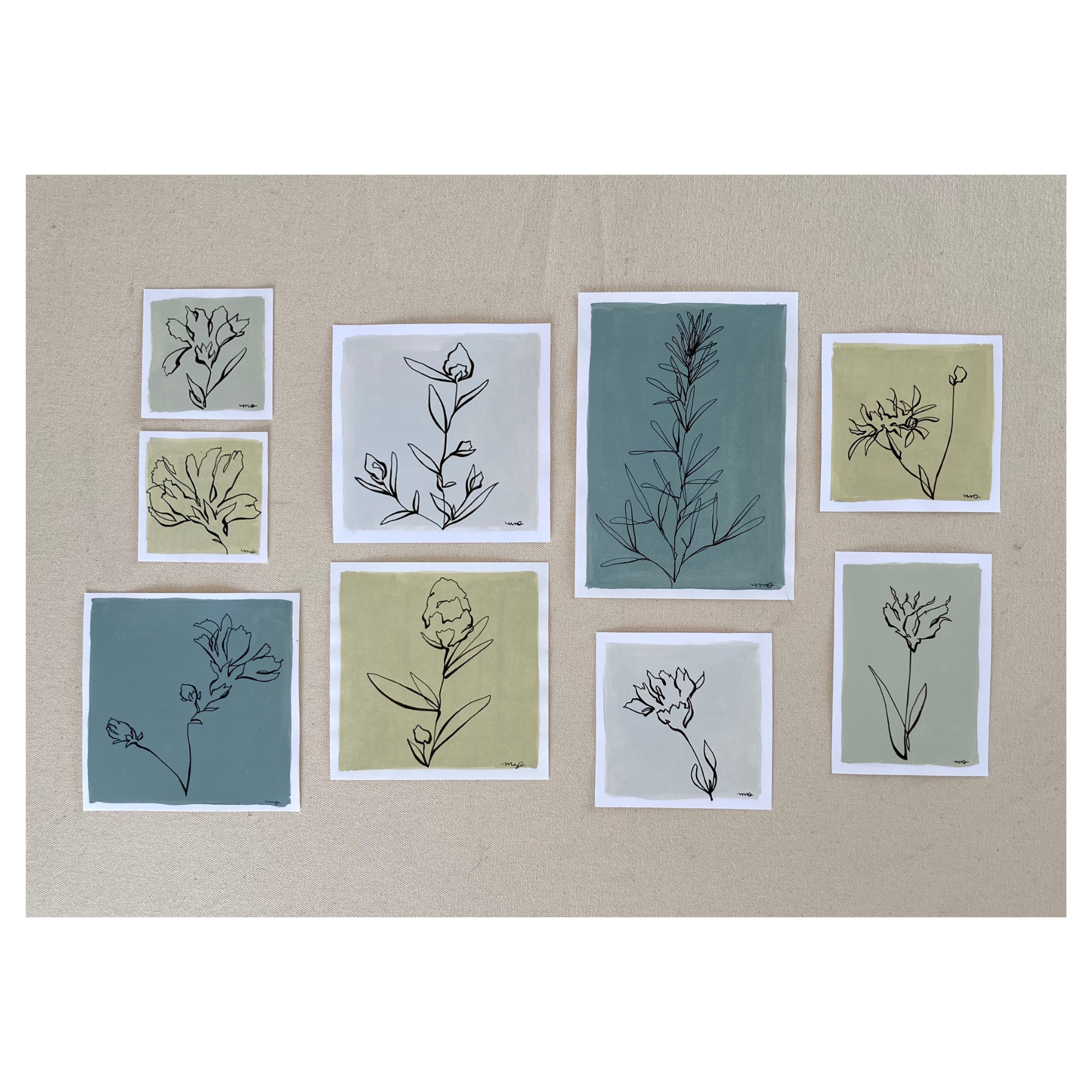 Blue/Green Floral Set of 9