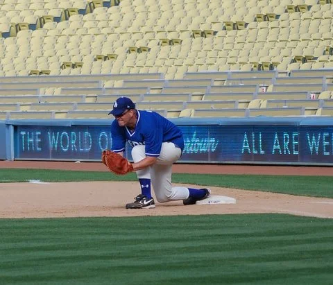 Playing First Base at Dodger Stadium.