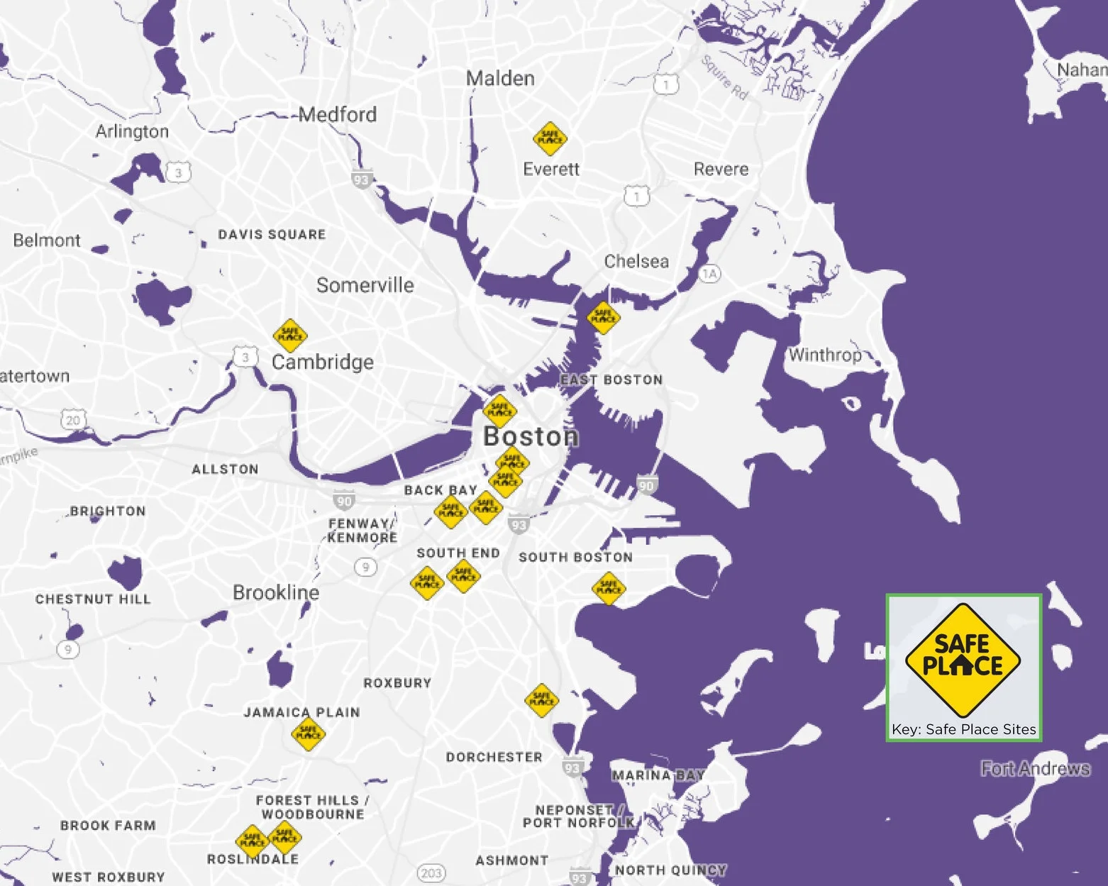 Map of Safe Place sites