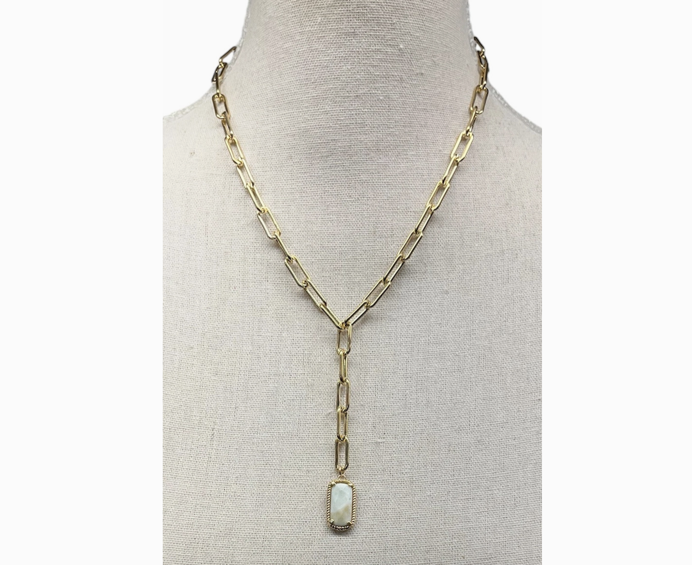 Ava Capri | Gold Link Necklace with Mother of Pearl Pendent #2