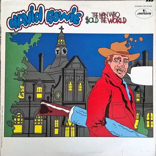 Cover of rare original American vinyl release on the Mercury label, 1970; despite common misconception, this was actually Bowie's original concept for the album art and was commissioned by himself, not by Mercury executives. Though this is the least-frequently-seen version of the album art, Bowie went on record in the late '90s as admitting that he "actually thought the cartoon cover was really cool."