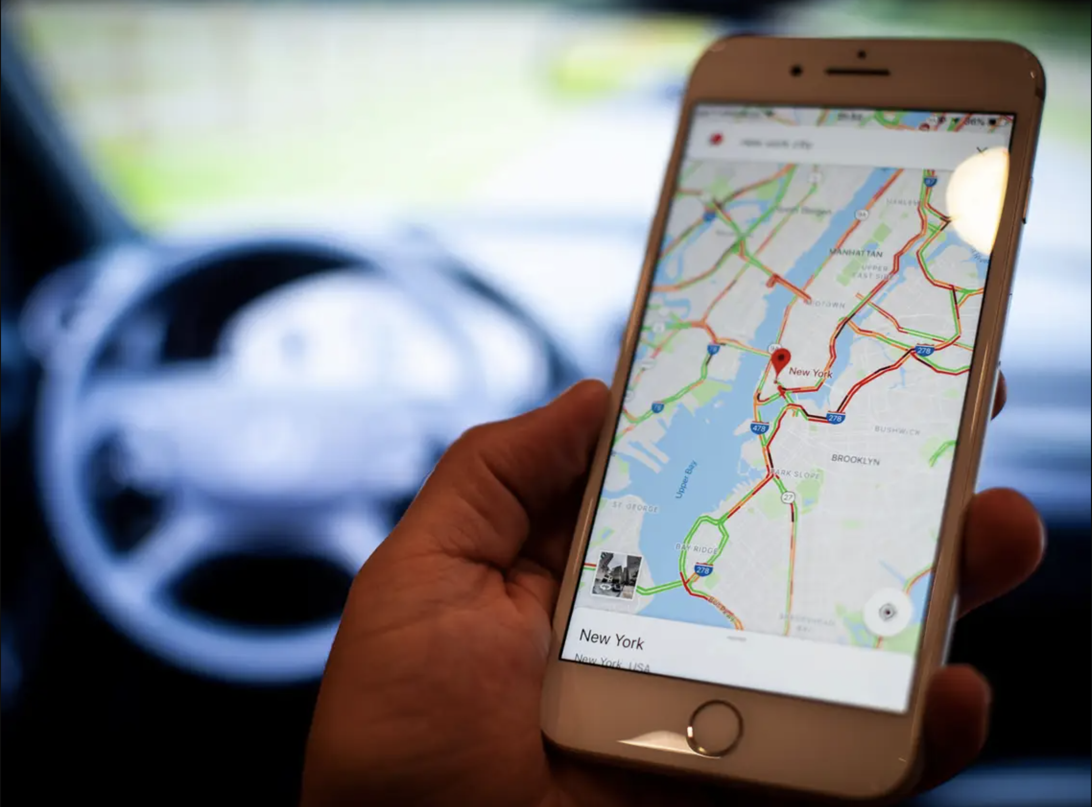 Mobile map application in car