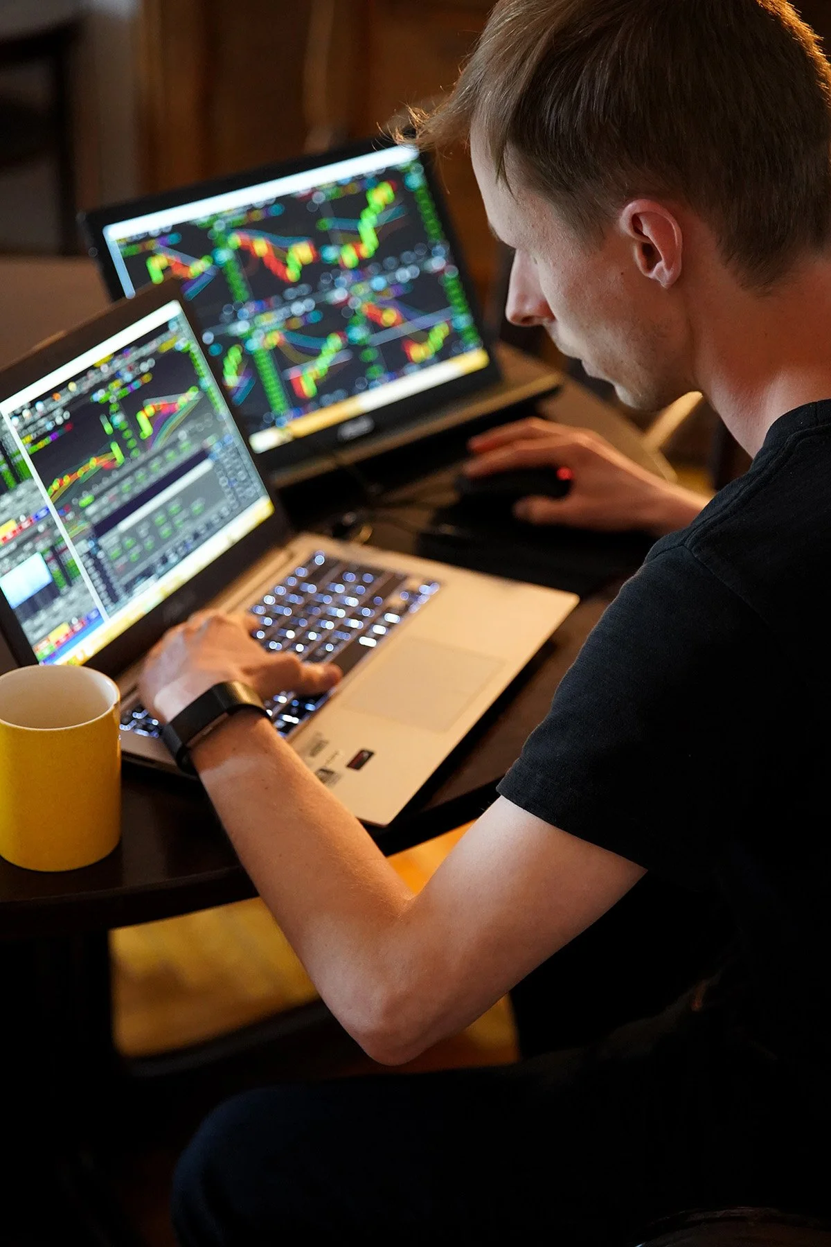 Stock trader working on trades