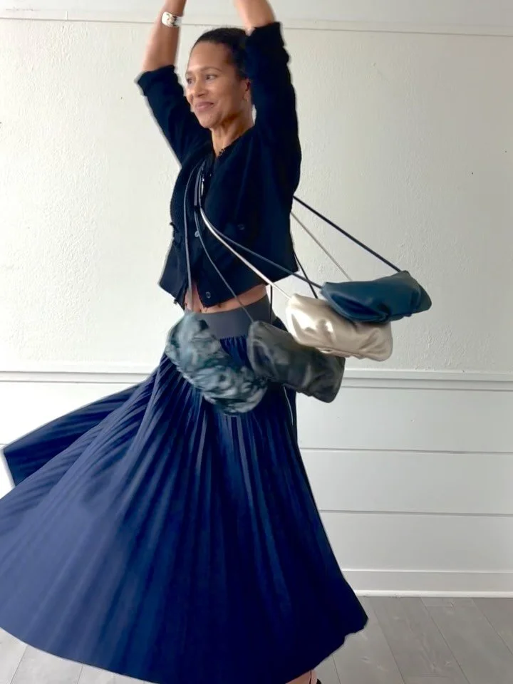 Twirling into the season with @tiffanyjwheat and the sweetest, pleated carry, The Jersey Girl.