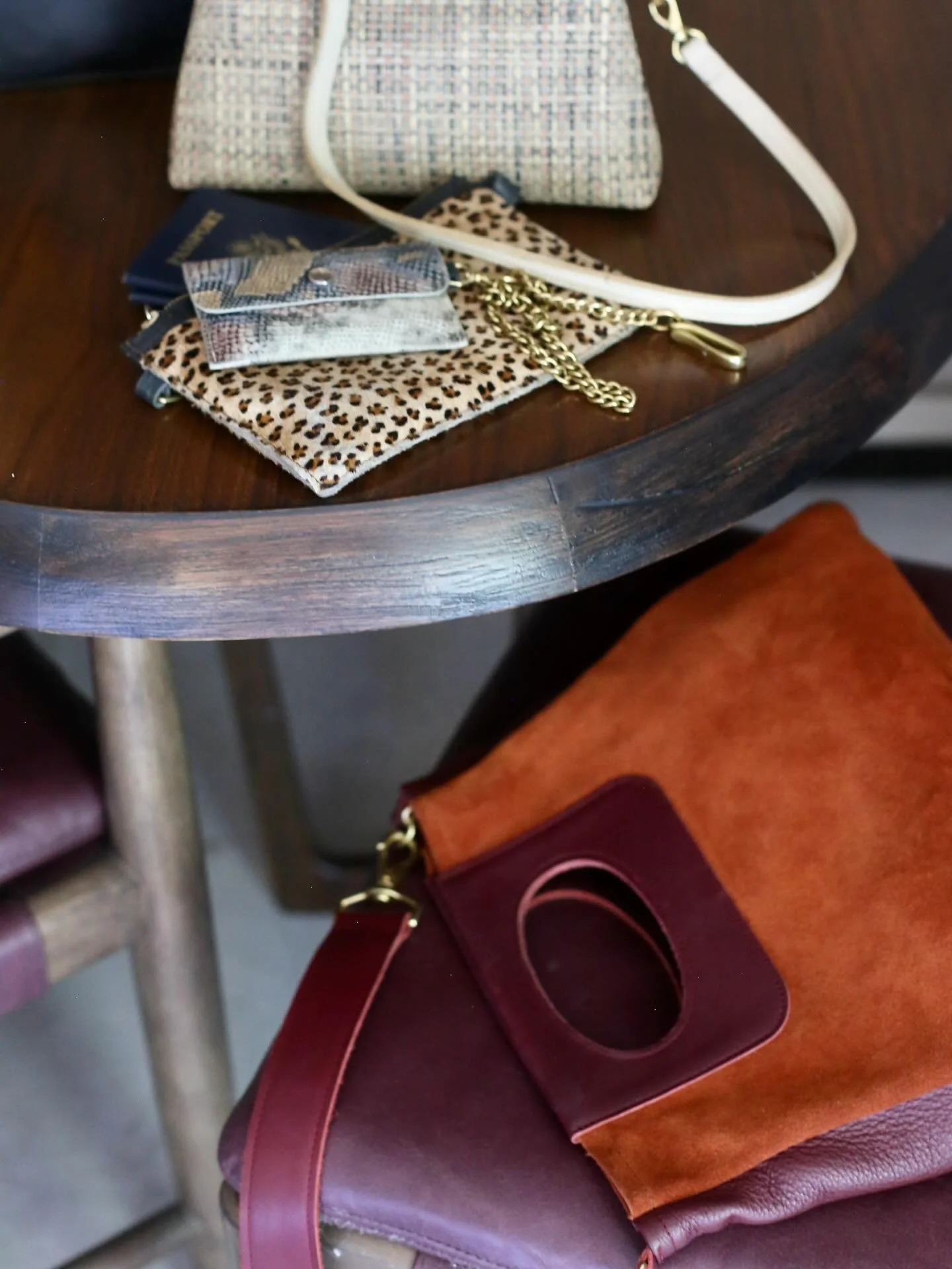 My Cass travel essentials:
a tapered pouch for cosmetics,
a flat pouch with a strap for easy, in-transit access to my passport and readers,
a Cassie or Classic,
and the Getaway Tote&mdash;my carry-on, beach bag, poolside hold-all, and effortless orga