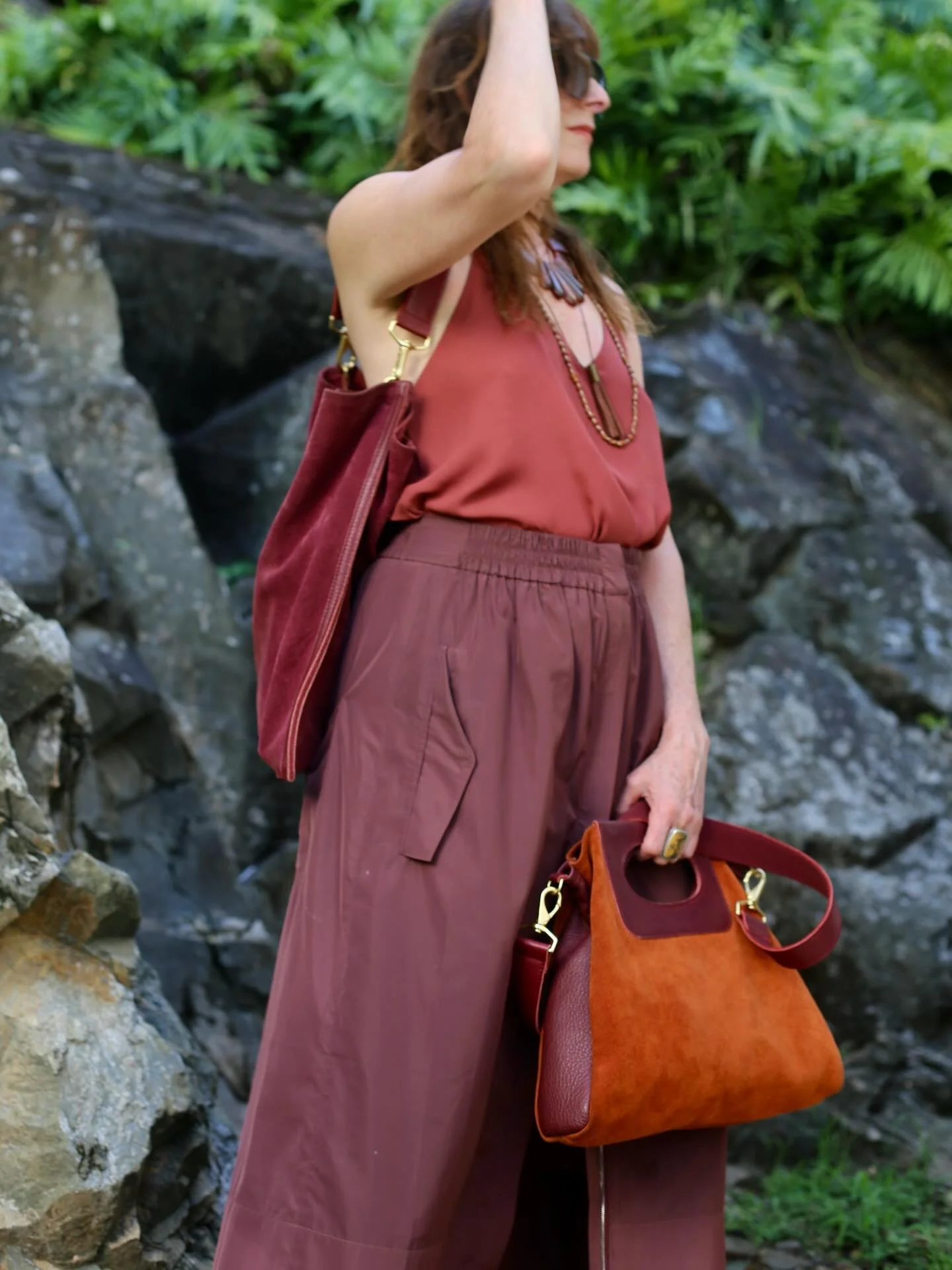 Tropical colors in unexpected hues of burgundy, green and rust.  #mylifemystyle