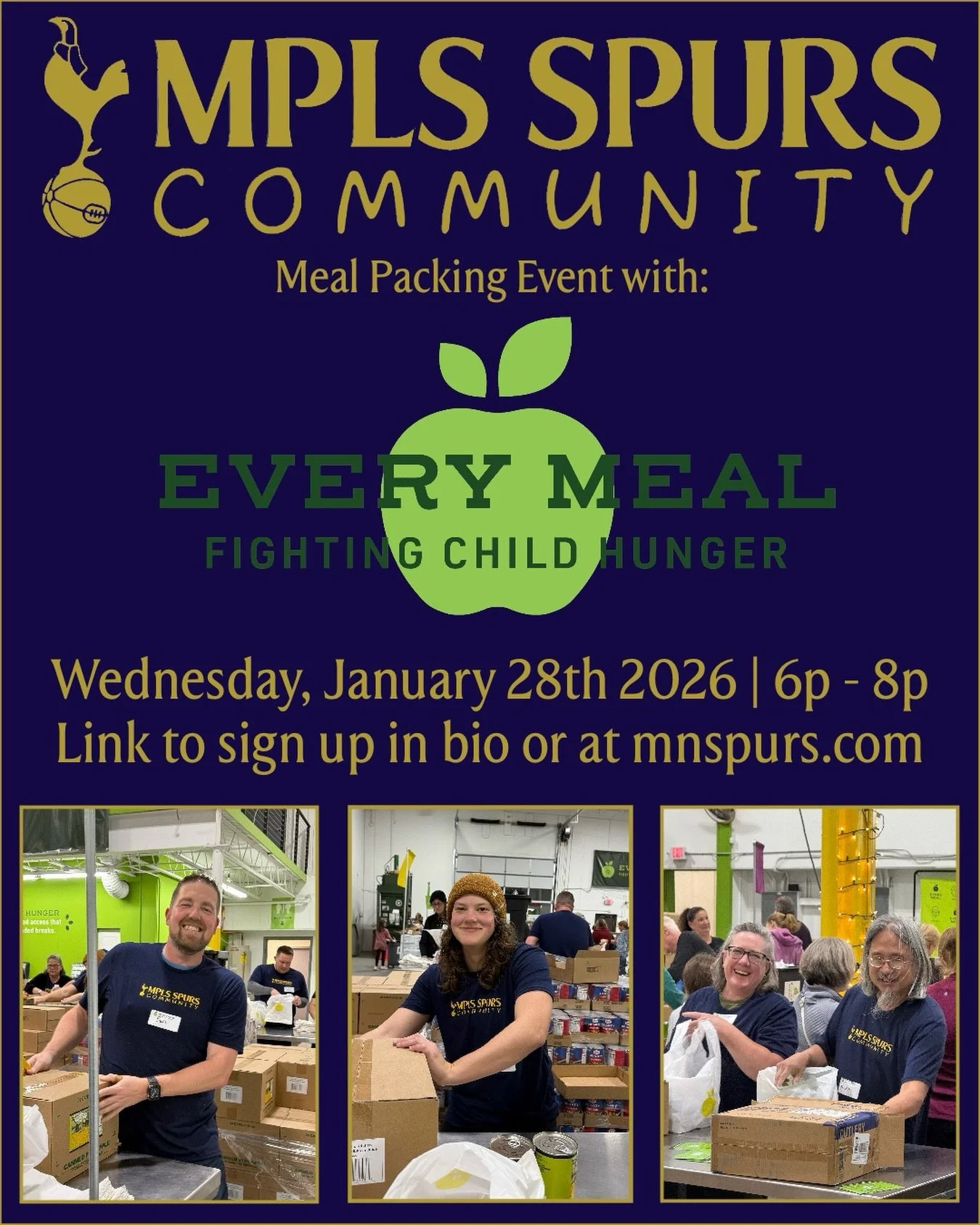 Minneapolis Spurs aren&rsquo;t just about match days and pints &mdash; we&rsquo;re here to show up for our community too.

Last year&rsquo;s volunteer day with Every Meal was an absolute highlight, so we&rsquo;re running it back! We&rsquo;ve lined up
