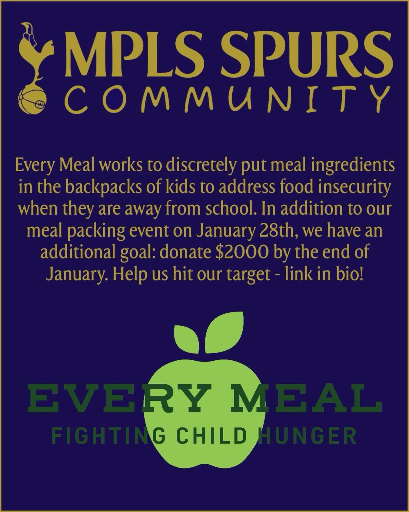 ***MINNEAPOLIS SPURS COMMUNITY JANUARY TRANSFER WINDOW UPDATE***

Happy New Year to everyone! I&rsquo;m posting today about two calls to action:

The first is to all Spurs fans near and far, we invite you to click on the url below to donate to our co