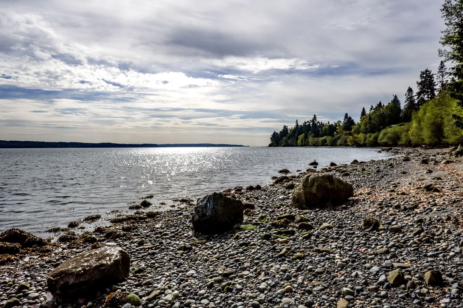 The rocky shoreline makes it a little difficult to walk