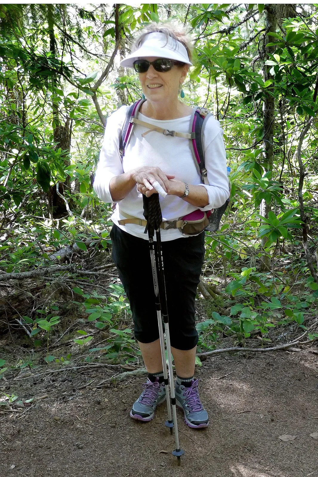 Nancy all decked out for hiking