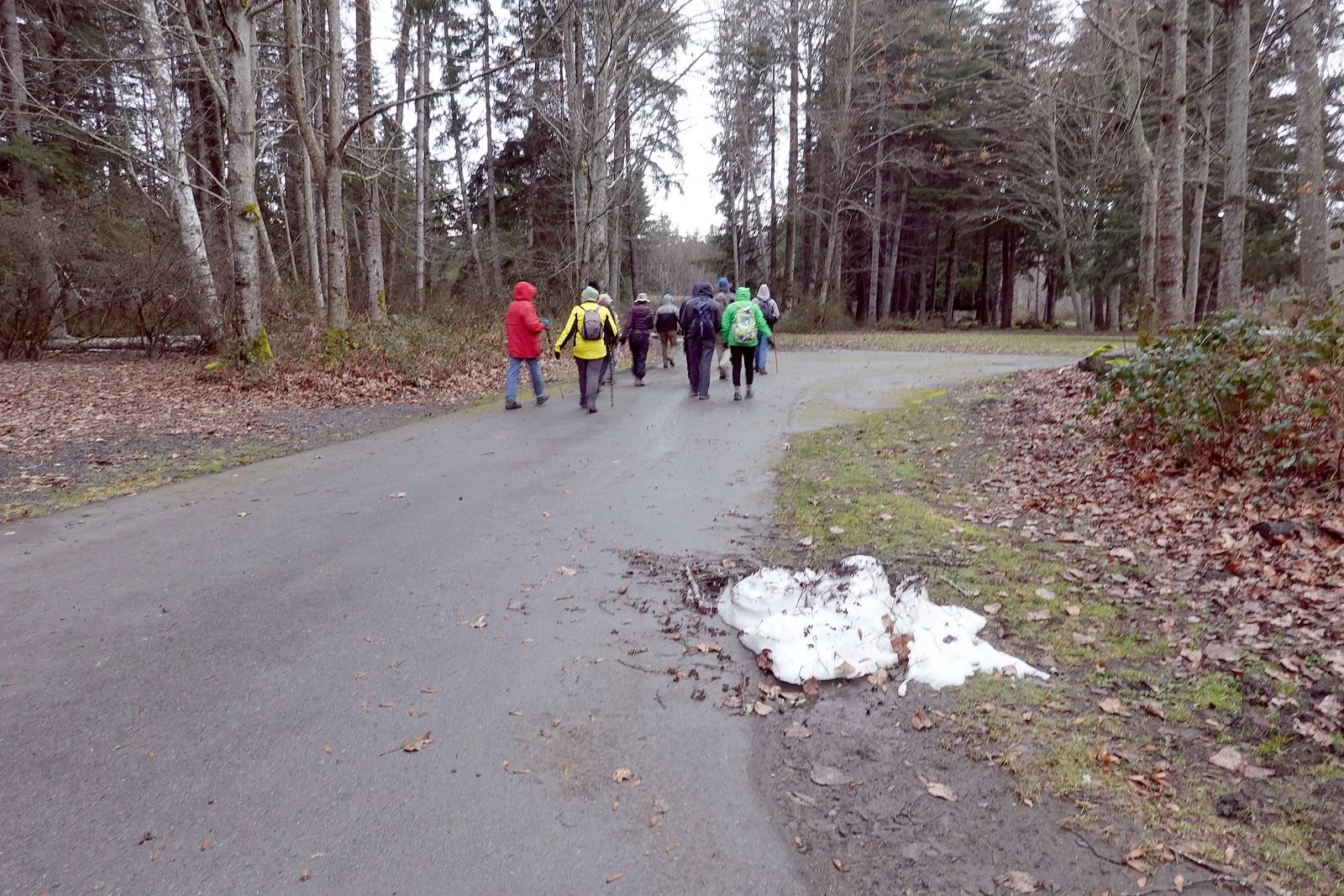 The hike begins -- note the snow -- more later