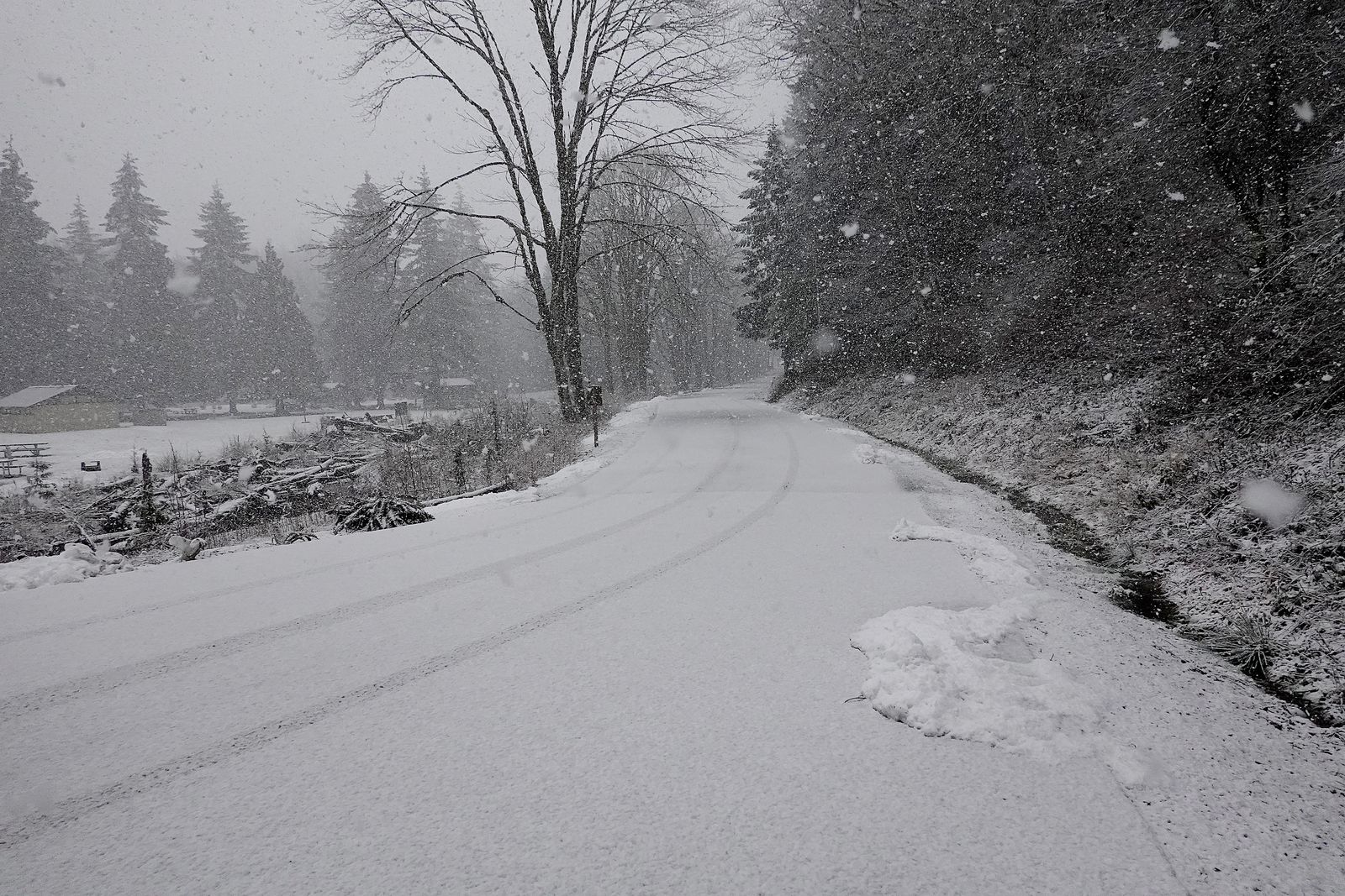 The campground road was pretty much covered in snow