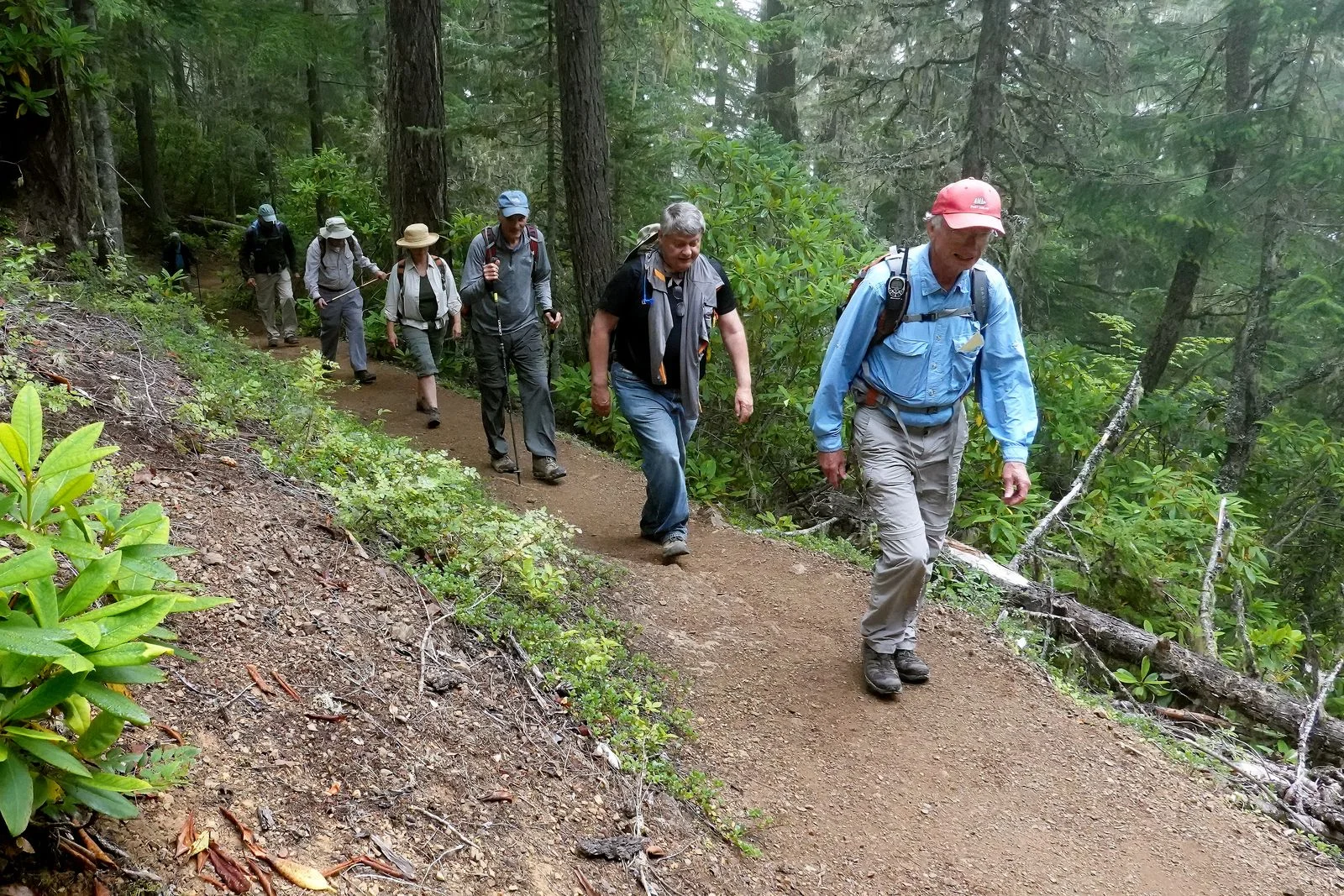 The hike begins with Dean in the lead