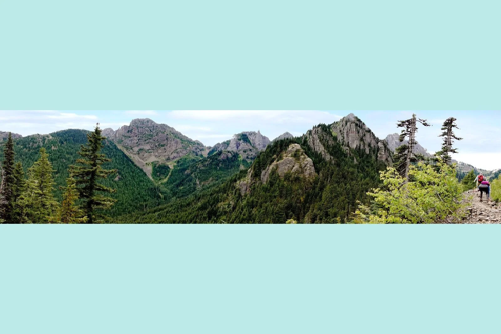 The trail has good views of the rugged peaks