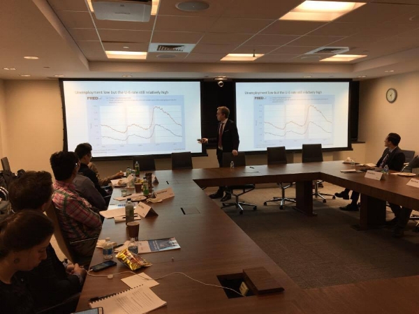 Giving a lecture to students at Wharton