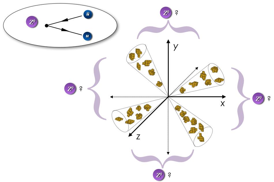Two Z bosons each decaying to a quark-antiquark final state, which leads to four hadronic jets. It's not immediately clear which ones belong together.