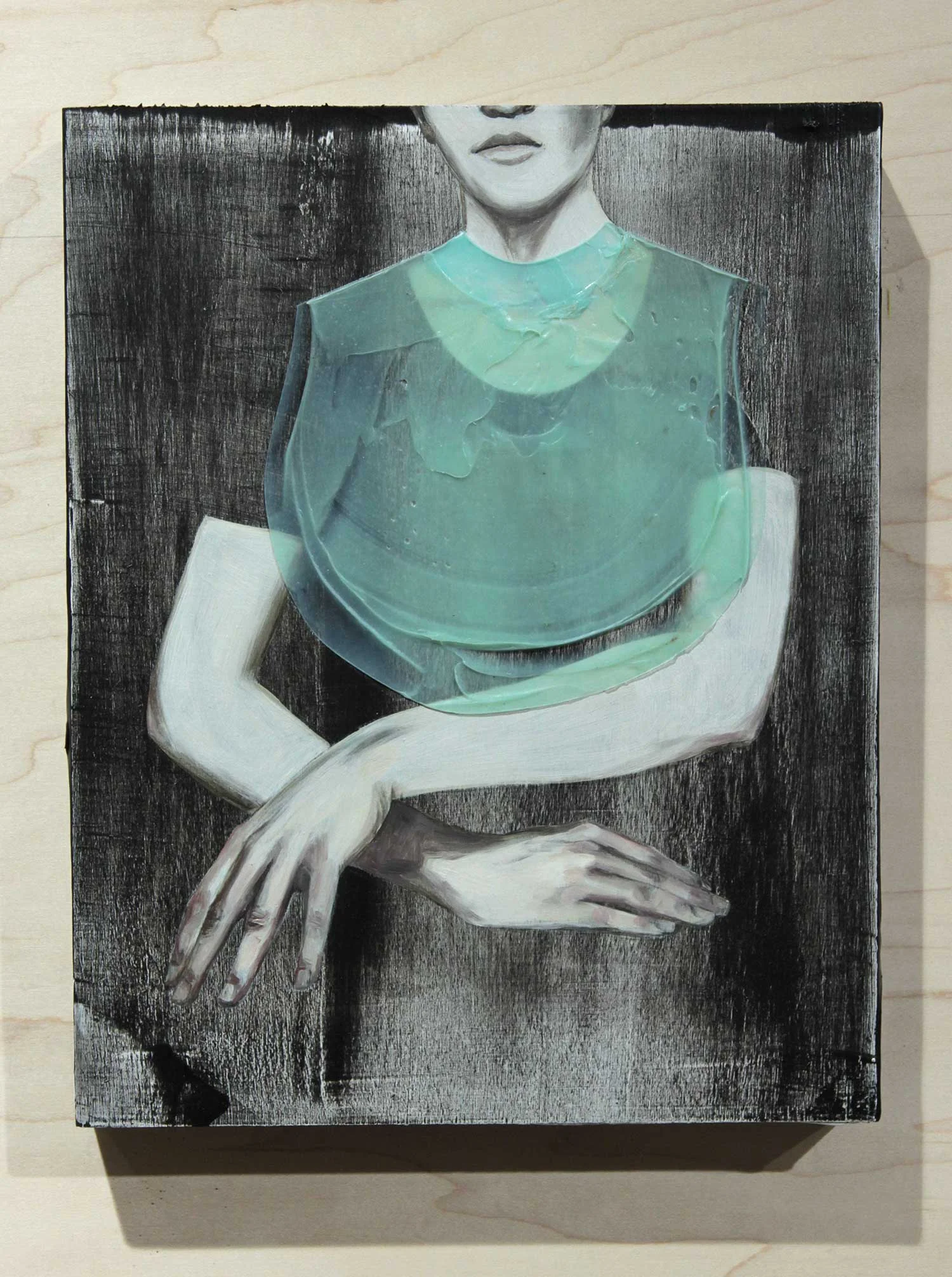 SUGGESTED SILHOUETTE - COWL 10" x 8" acrylic and oil on panel