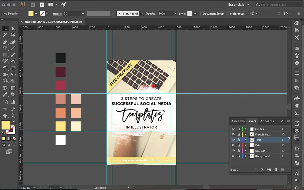 Layout of my social media template in Illustrator