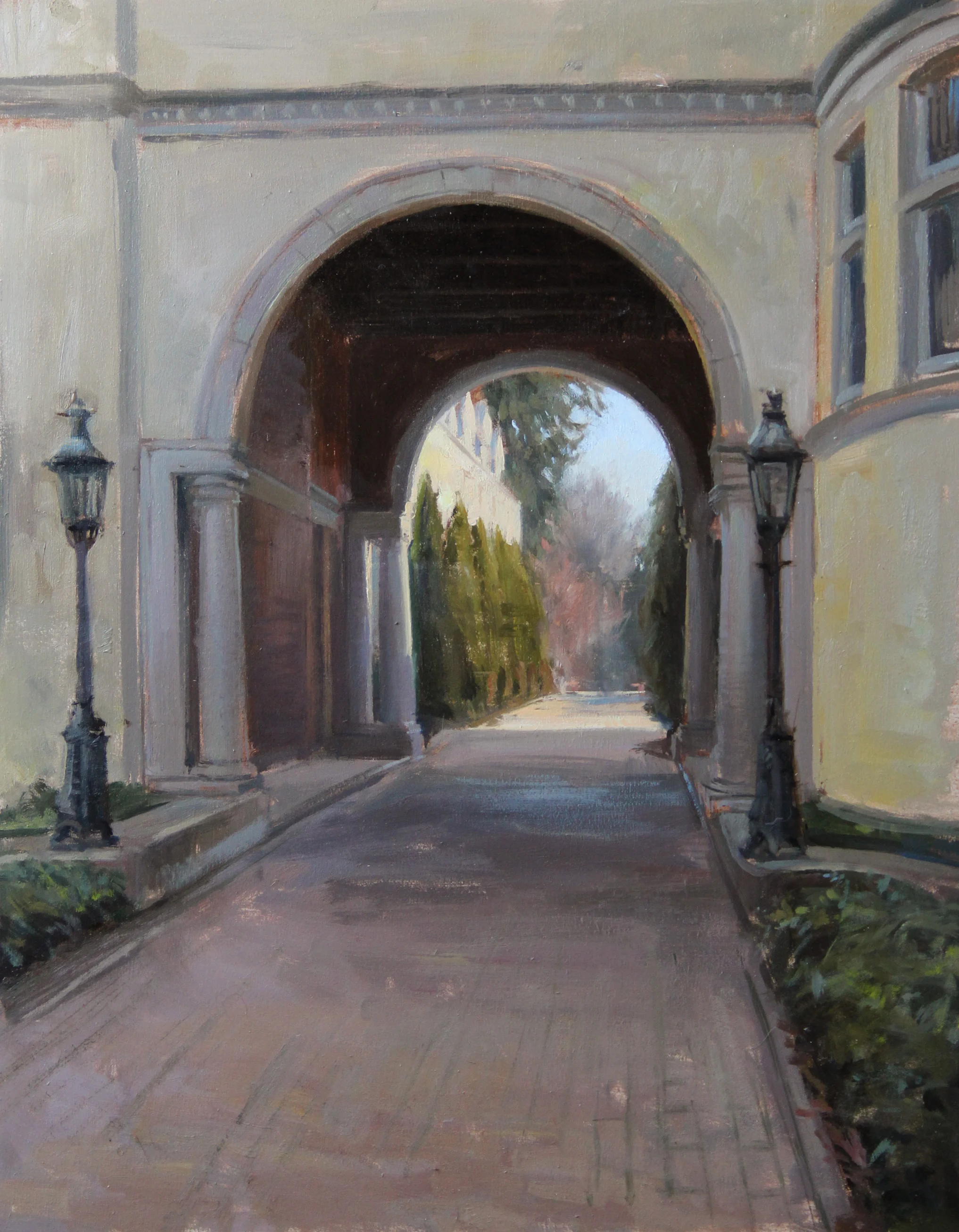 Carriage Port, Evergreen House 20x16", oil on panel