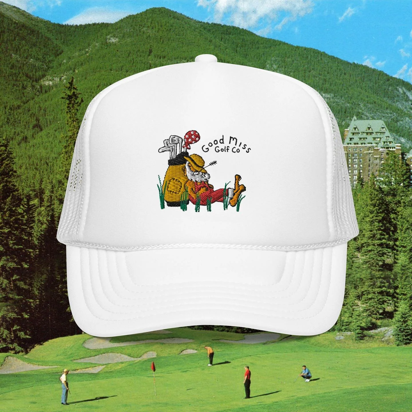 Golf Bum foam trucker hats are now available @goodmiss.golf
