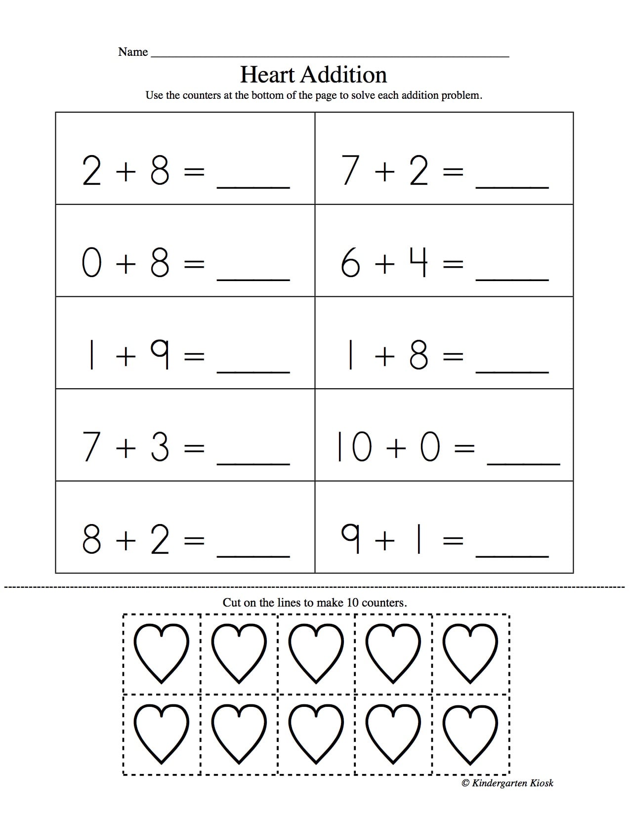 kindergarten addition homework