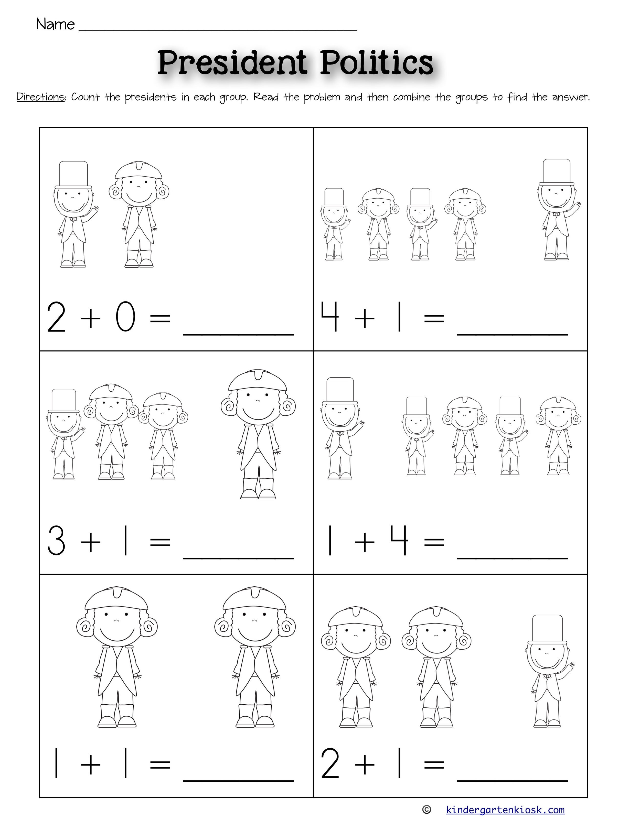 Addition 0-5 Worksheets: February — Kindergarten Kiosk