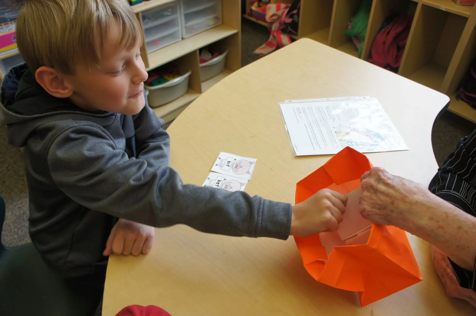 We practice decoding by drawing a little pig and reading his word. But watch out for the big bad wolf!