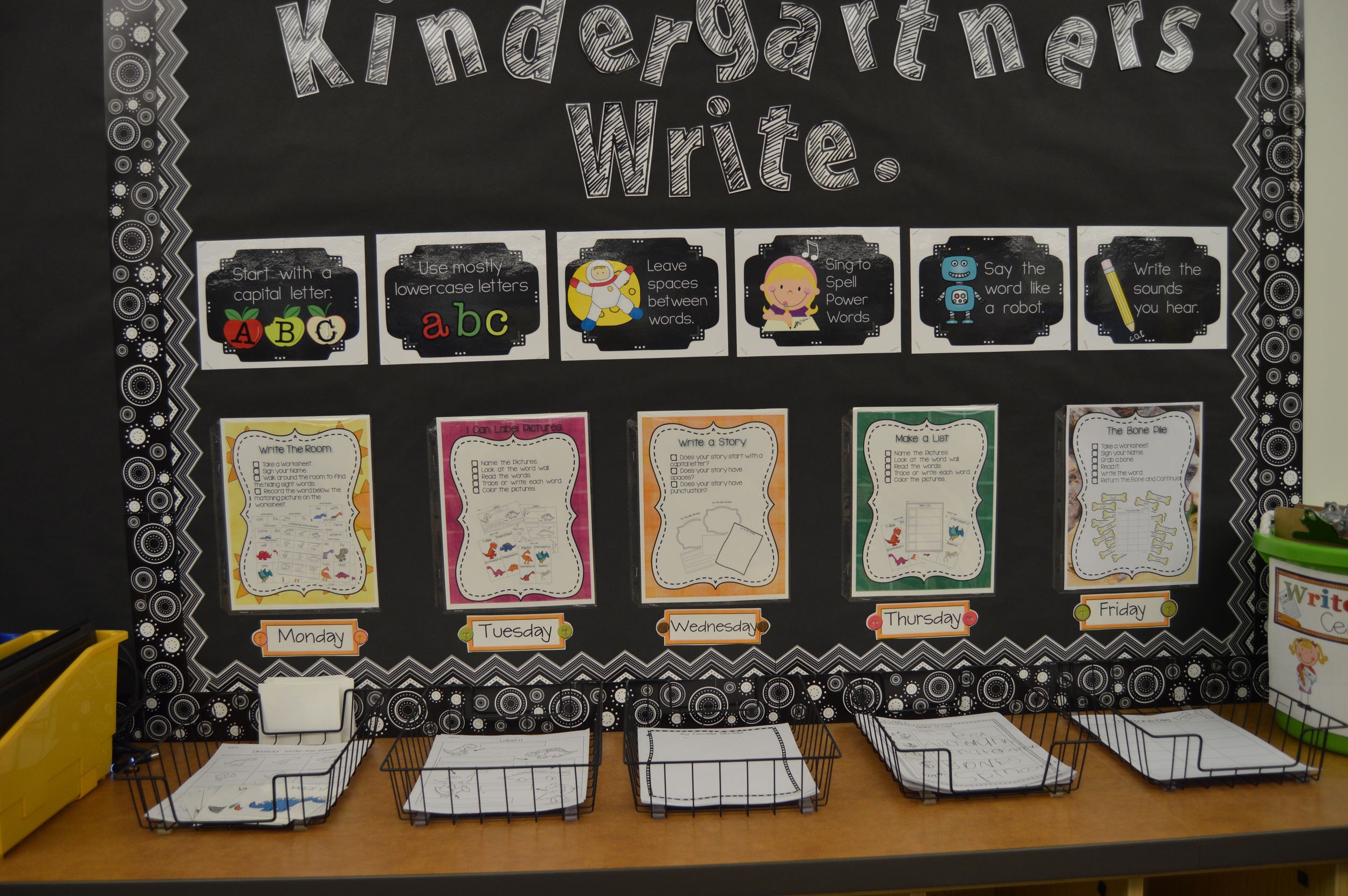 The Writing Center is filled with dinosaur writing activities.