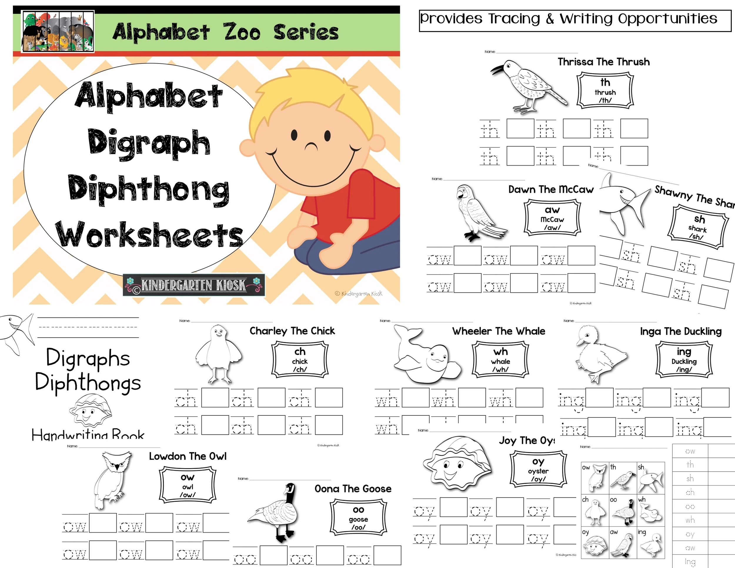 Digraph/Diphthong Handwriting Worksheets Alphabet Zoo Phonics — Kindergarten  Kiosk