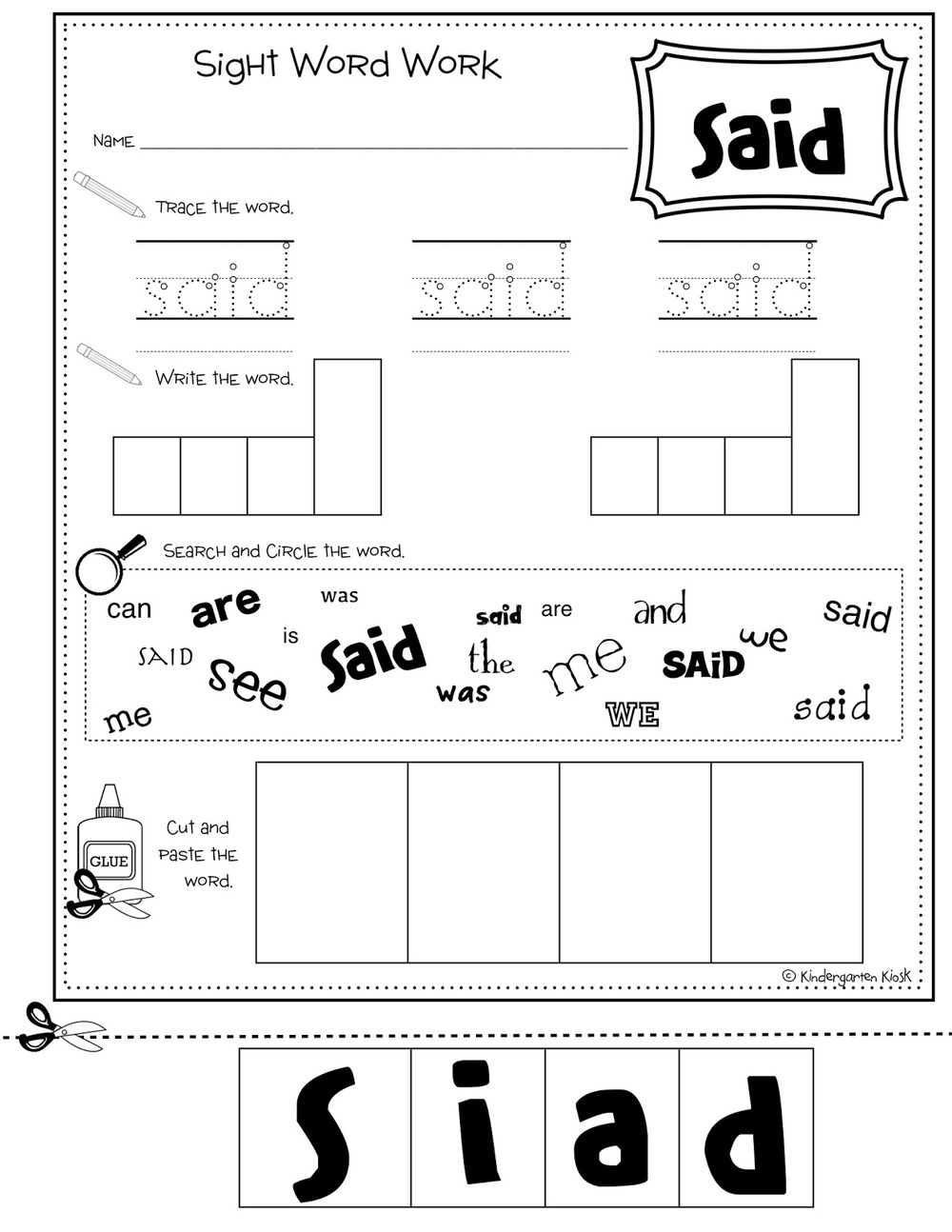 Sight Word NO-PREP Multi-Task Worksheets — Kindergarten Kiosk