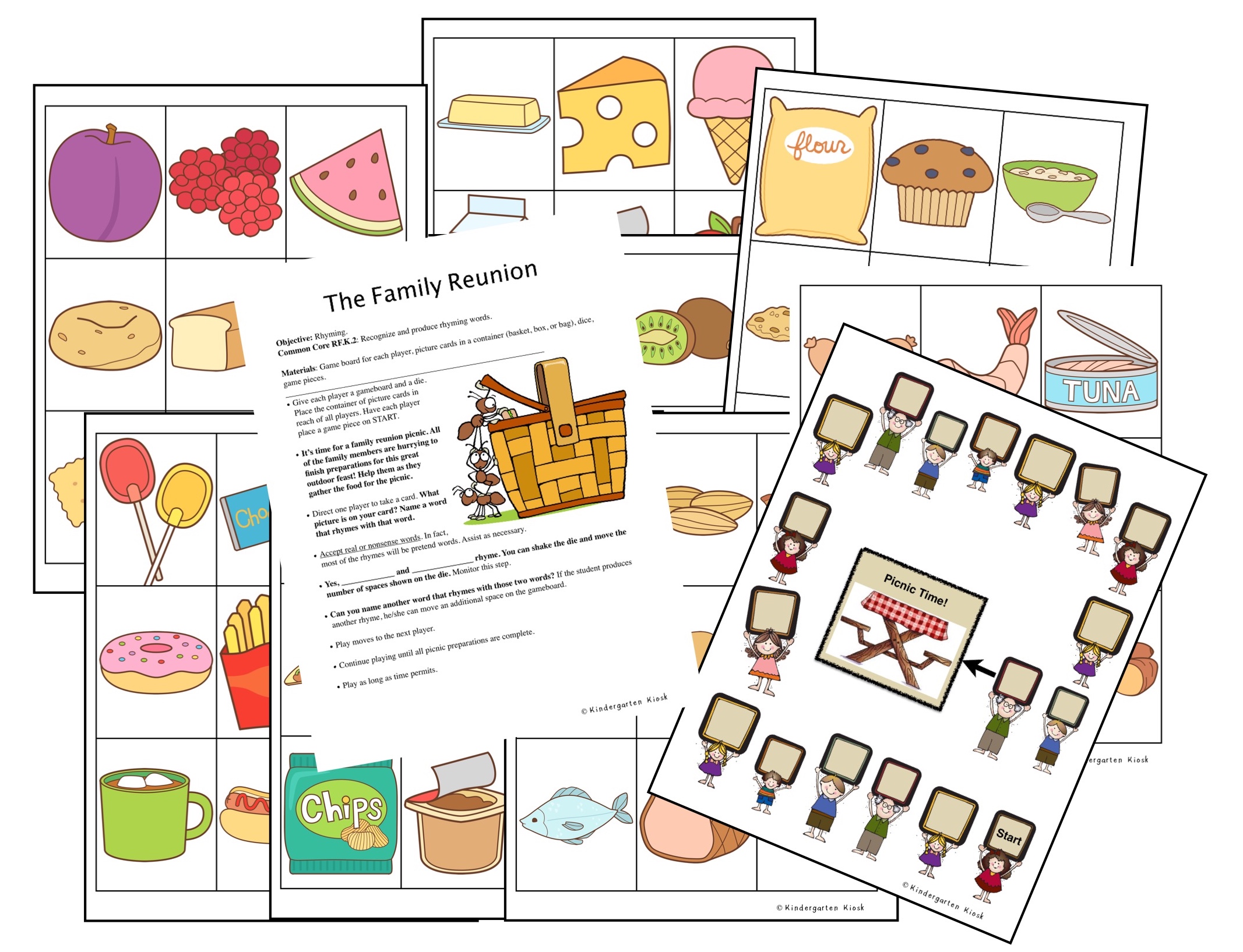 The game Family Reunion allows students to practice rhyming words as they pack the basket for a picnic.