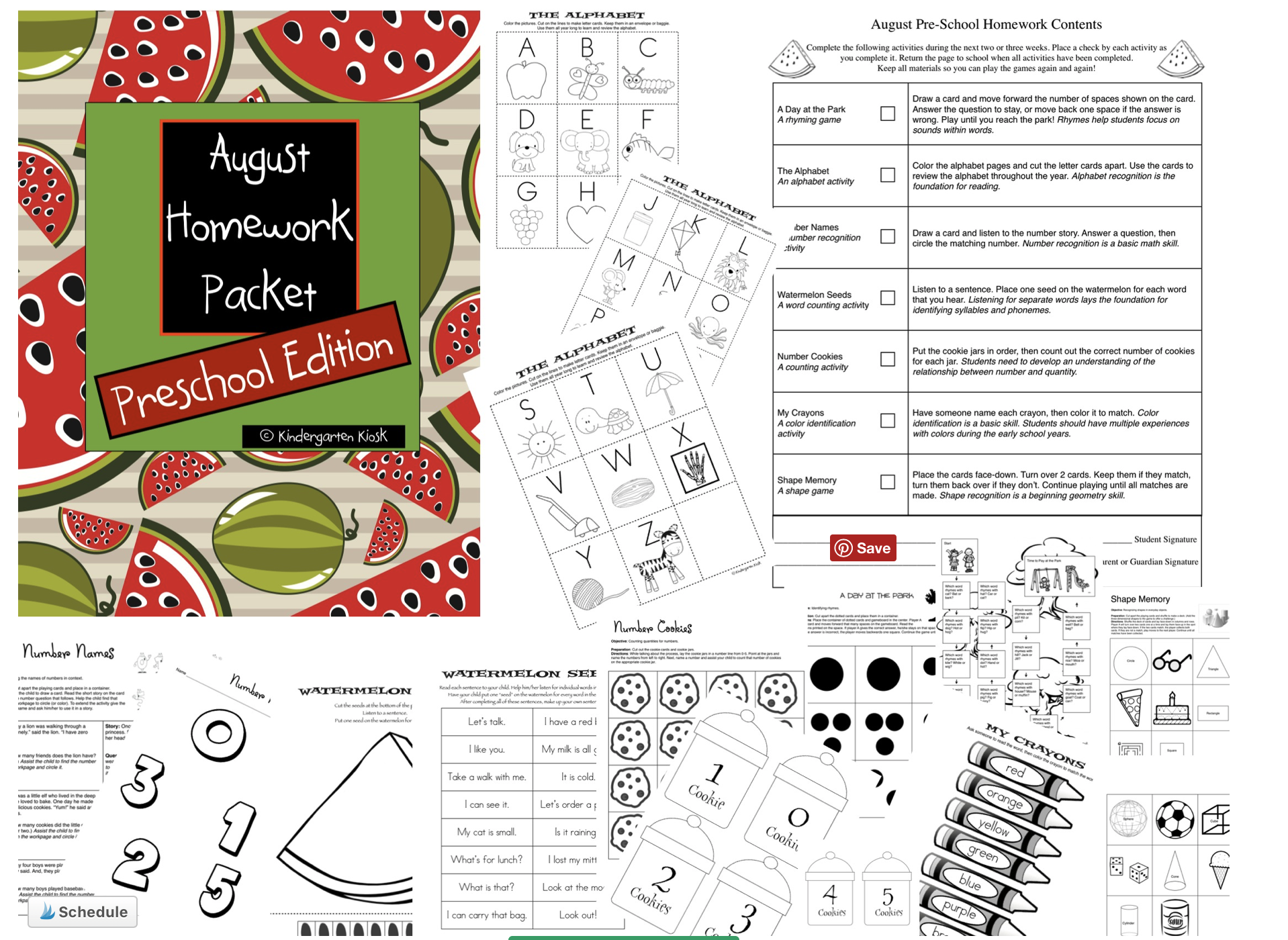 August Preschool Homework Packet — Kindergarten Kiosk