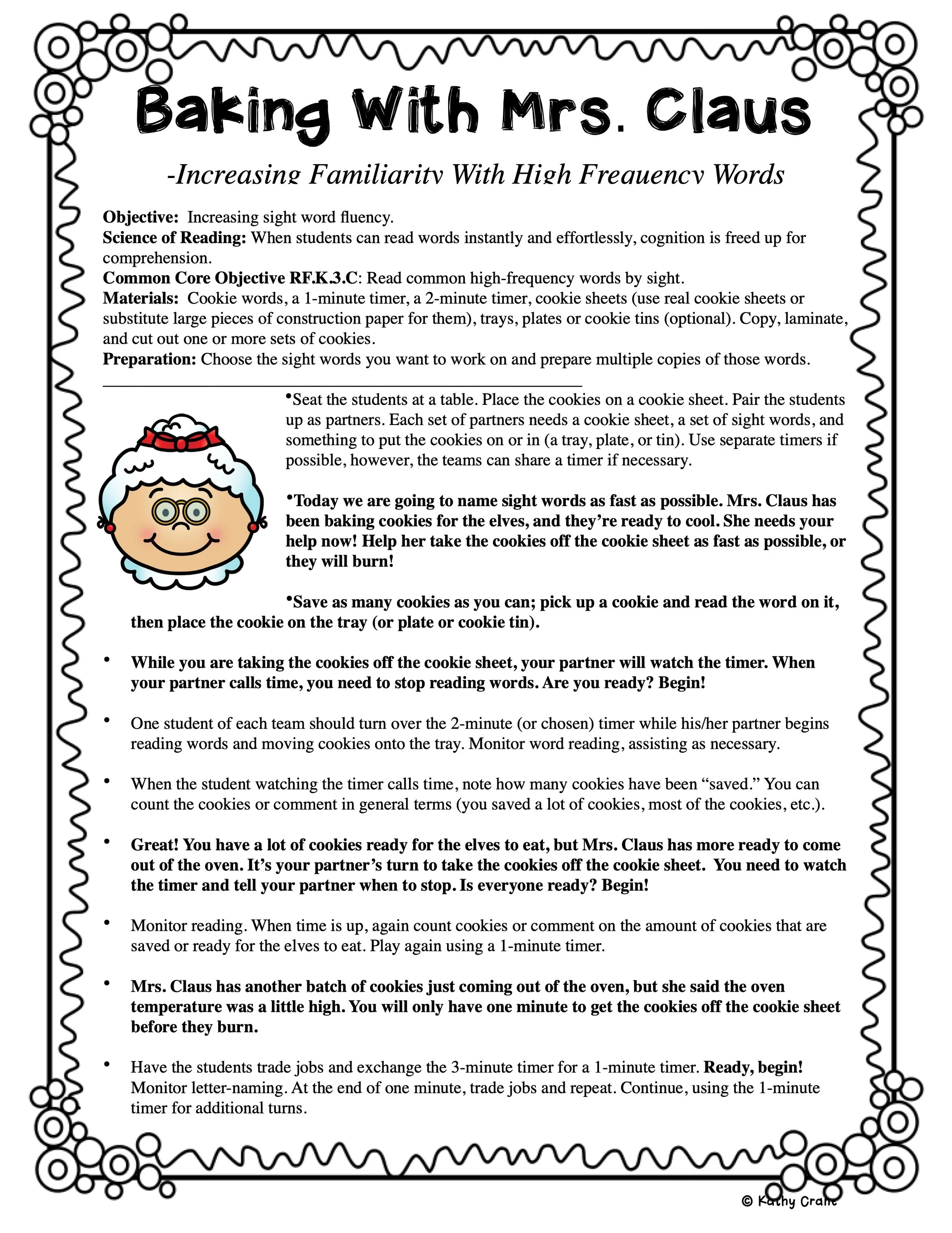 High Frequency Word Automaticity Mrs. Claus Bakes Cookies — Kindergarten  Kiosk