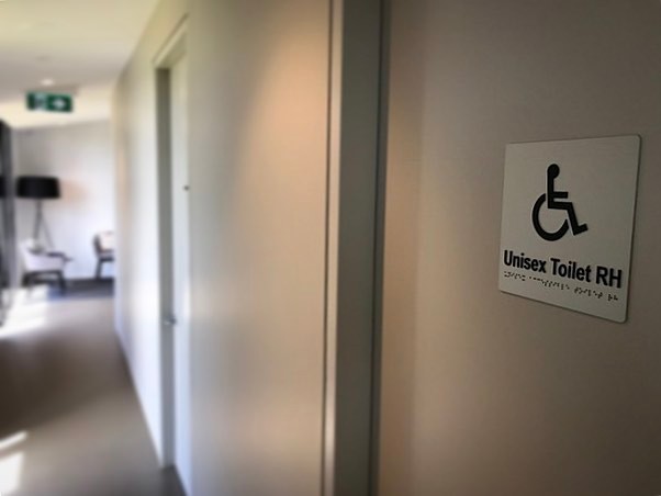 Wheelchair friendly all abilities treatment room and bathroom.