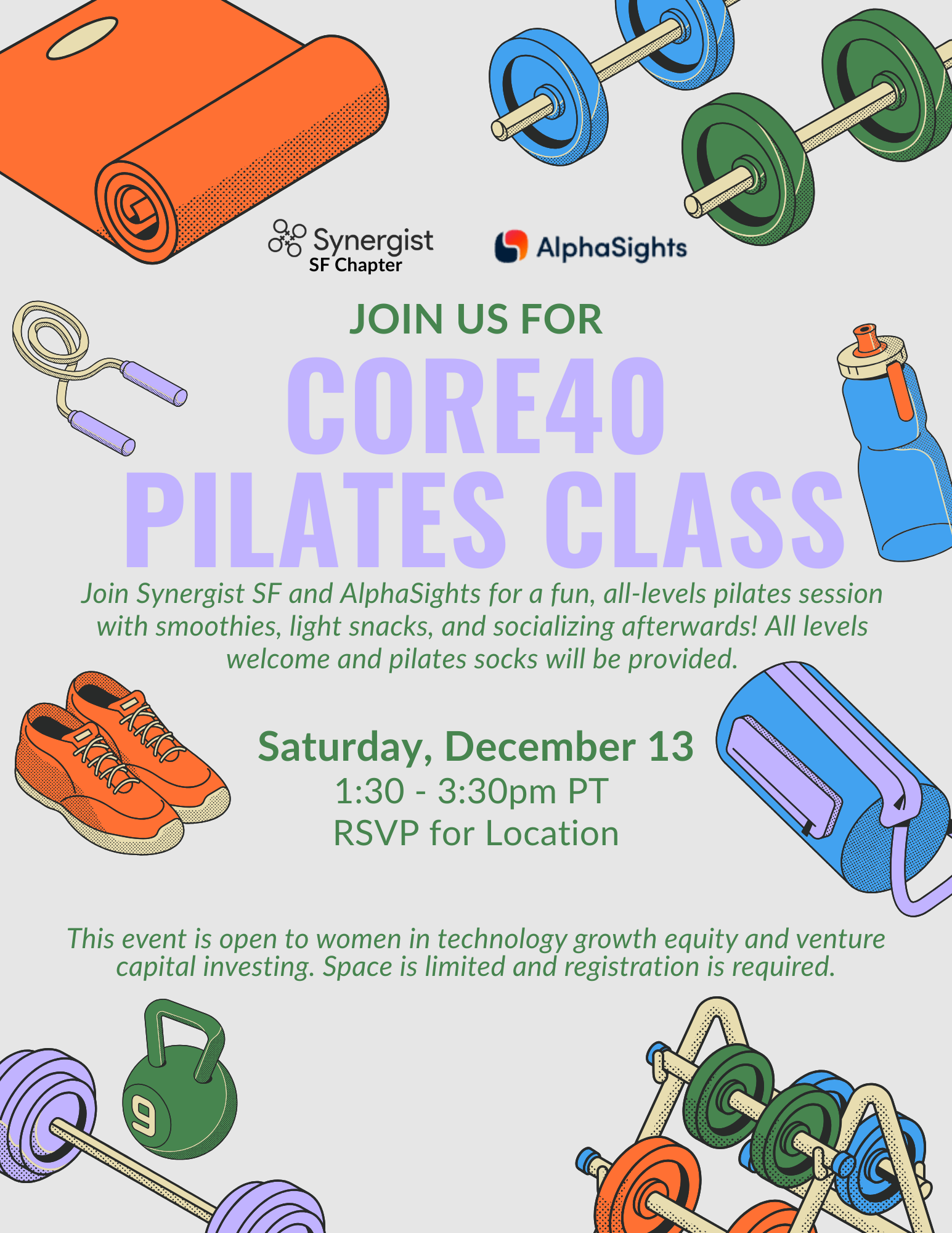 Synergist SF x AlphaSights | Pilates & Refreshments