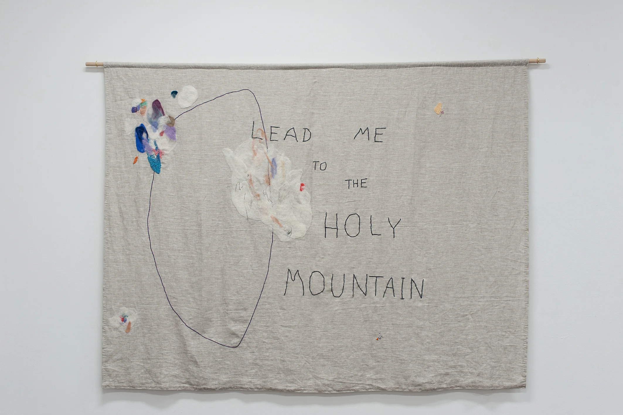 Lead Me to the Holy Mountain , 2016. Embroidered and needle-felted wool on linen.