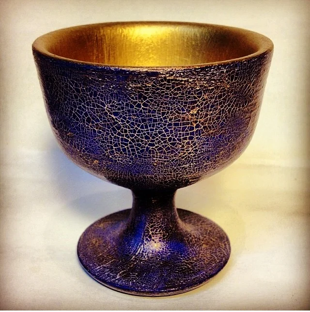 Wood Goblet with Porcelain Crackle Finish with Gold Interior. Made by: Carmen De La Paz www.carmendelapaz.com