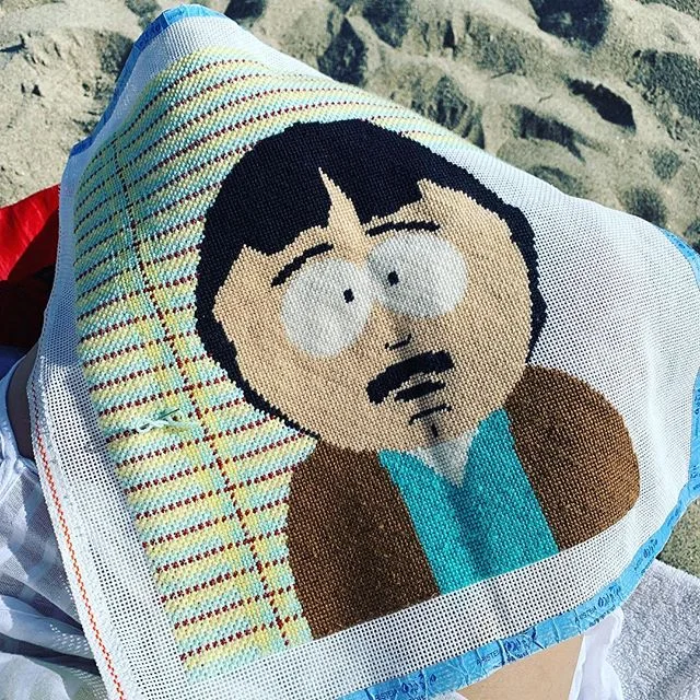 Back to my roots 🤓🏝 (roots being projects I started 3+ years ago and forgot about😉) #randymarsh #soulsister #needlepoint #cartoonart #southpark #beachday #cancelsouthpark #pleasedont